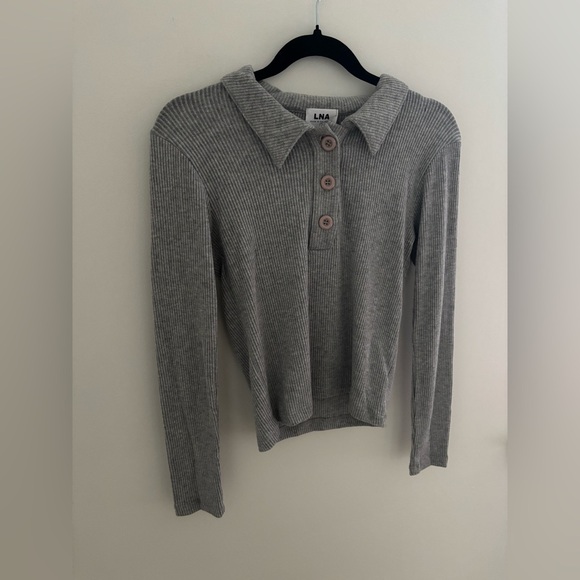 LNA Ribbed Marta Collared Top in Gray NWT - Picture 3 of 6